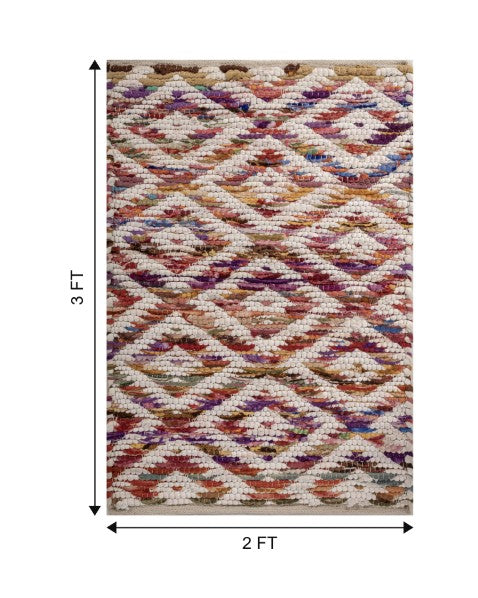 Geometric White Chindi Febric Dhurrie - 6