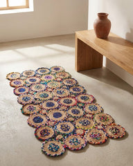 Patchwork Green Chindi and Jute Dhurrie - 1