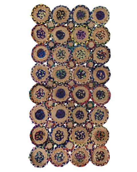 Patchwork Green Chindi and Jute Dhurrie - 2