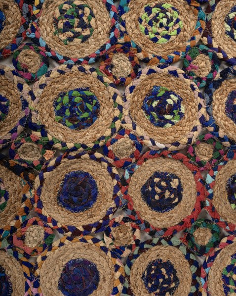 Patchwork Green Chindi and Jute Dhurrie - 5