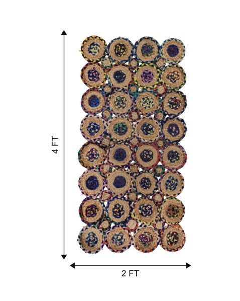 Patchwork Green Chindi and Jute Dhurrie - 6