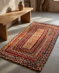 Braided Yellow Chindi and Jute Dhurrie - 1