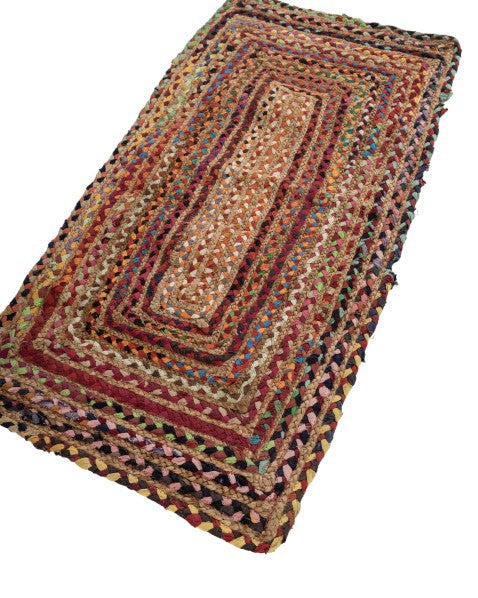 Braided Yellow Chindi and Jute Dhurrie - 3