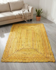 Braided Yellow Chindi and Jute Dhurrie - 1