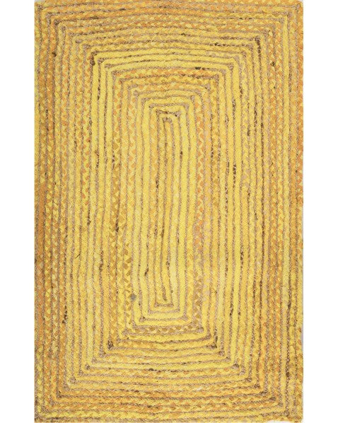 Braided Yellow Chindi and Jute Dhurrie - 2