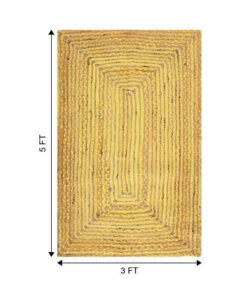 Braided Yellow Chindi and Jute Dhurrie - 7