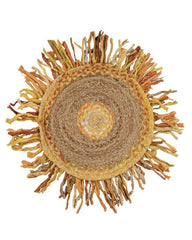 Fringed Yellow Chindi and Jute Dhurrie - 2