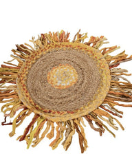 Fringed Yellow Chindi and Jute Dhurrie - 3