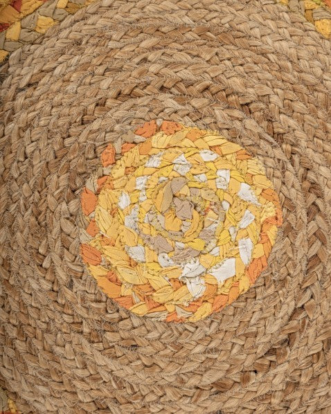 Fringed Yellow Chindi and Jute Dhurrie - 5