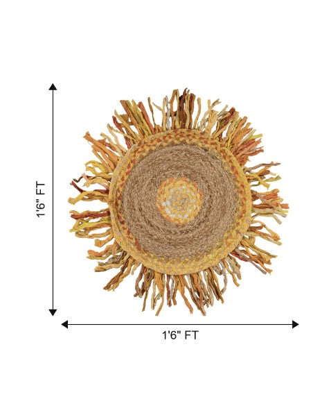 Fringed Yellow Chindi and Jute Dhurrie - 7