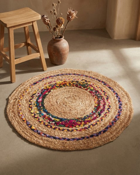 Concentric Brown Chindi and Jute Dhurrie - 1