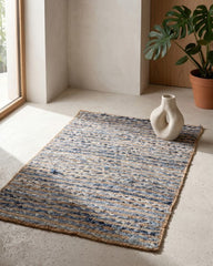 Striped Brown Chindi and Jute Dhurrie - 1