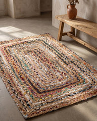 Braided Brown Chindi and Jute Dhurrie - 1