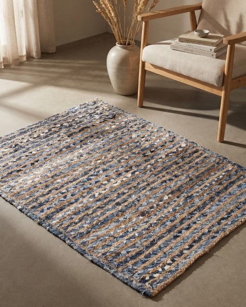 Striped Brown Chindi and Jute Dhurrie - 1