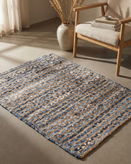 Striped Brown Chindi and Jute Dhurrie - 1