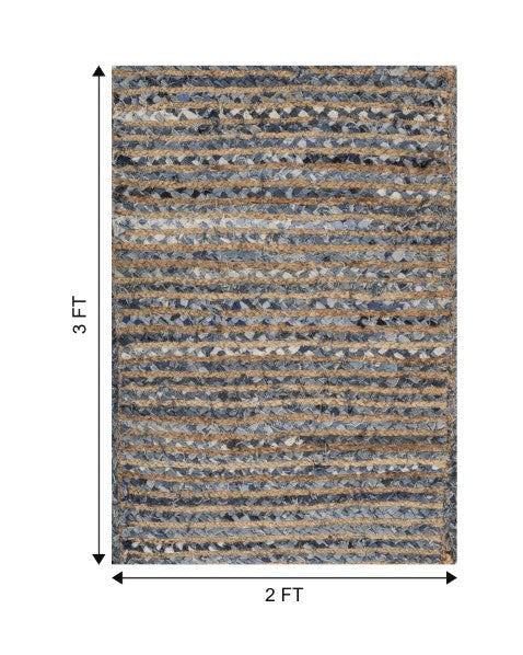 Striped Brown Chindi and Jute Dhurrie - 6