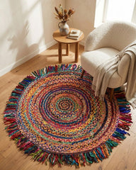 Bohemian Brown Chindi and Jute Dhurrie - 1