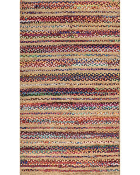 Striped Brown Chindi and Jute Dhurrie - 2