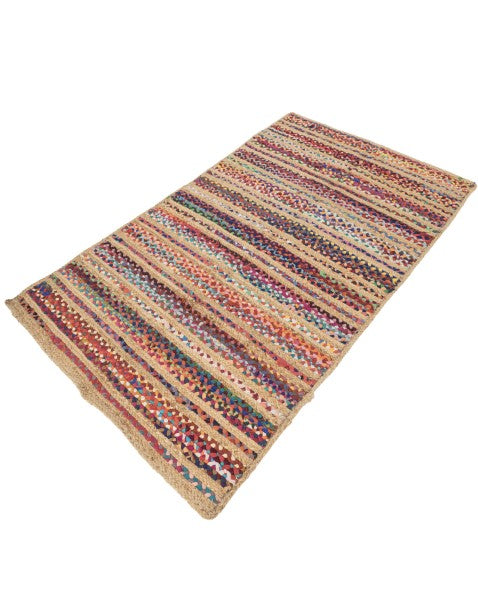 Striped Brown Chindi and Jute Dhurrie - 3