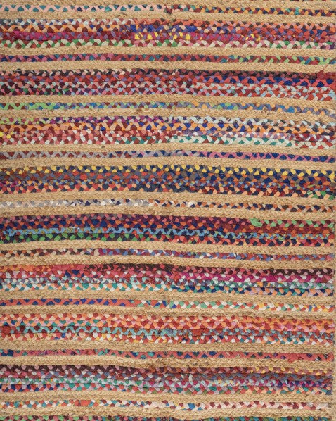 Striped Brown Chindi and Jute Dhurrie - 6