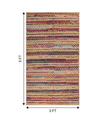 Striped Brown Chindi and Jute Dhurrie - 7