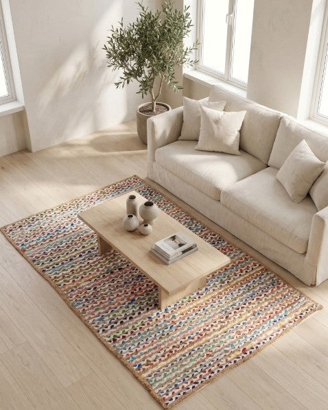 Striped Brown Chindi and Jute Dhurrie - 1