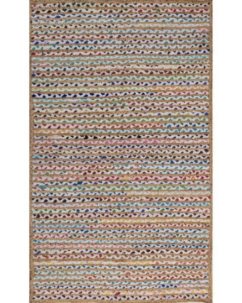 Striped Brown Chindi and Jute Dhurrie - 2