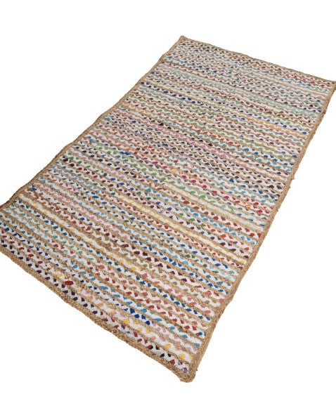 Striped Brown Chindi and Jute Dhurrie - 3
