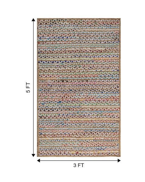 Striped Brown Chindi and Jute Dhurrie - 7