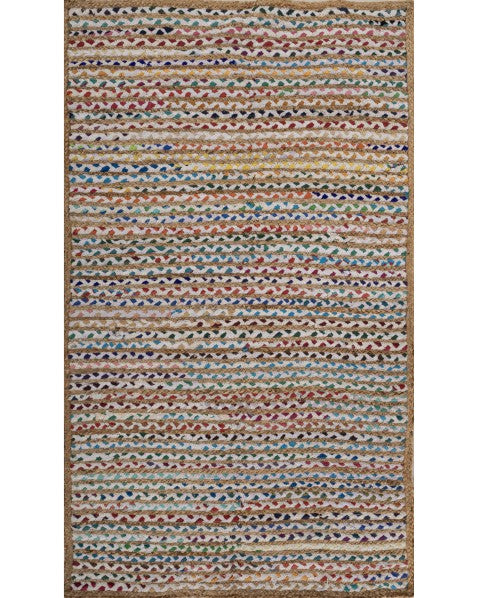 Striped Brown Chindi and Jute Dhurrie - 2