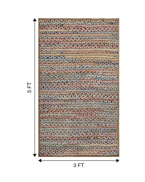 Striped Brown Chindi and Jute Dhurrie - 7
