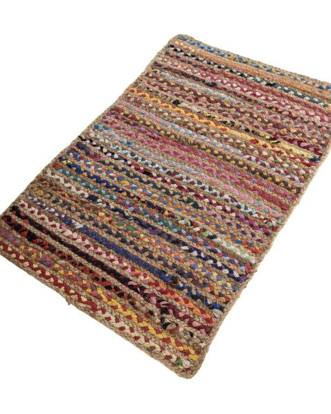 Striped Brown Chindi and Jute Dhurrie - 3