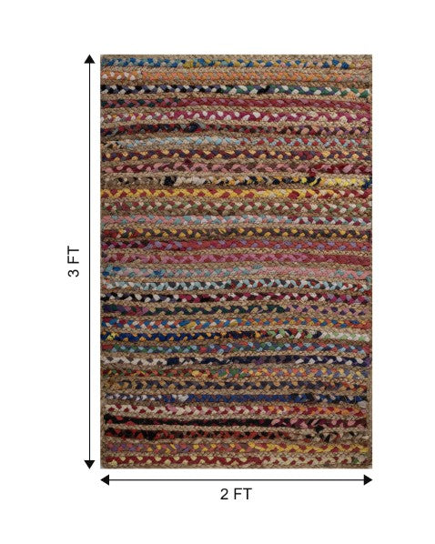 Striped Brown Chindi and Jute Dhurrie - 6