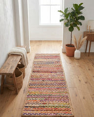 Striped Brown Chindi and Jute Dhurrie - 1