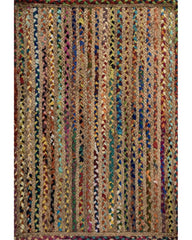 Striped Brown Chindi and Jute Dhurrie - 2