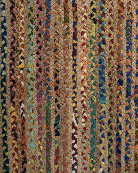 Striped Brown Chindi and Jute Dhurrie - 5