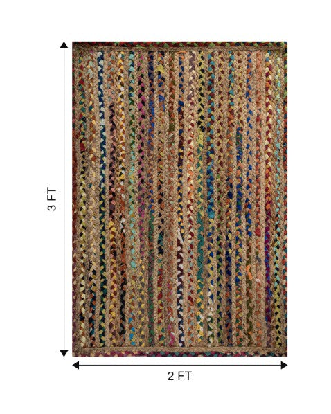 Striped Brown Chindi and Jute Dhurrie - 6