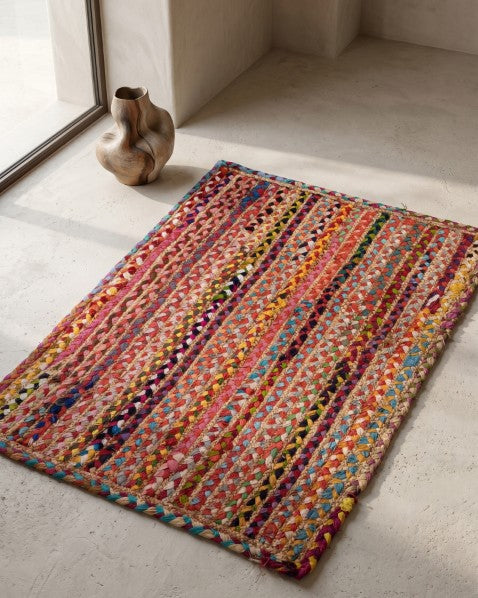 Striped Brown Chindi and Jute Dhurrie - 1