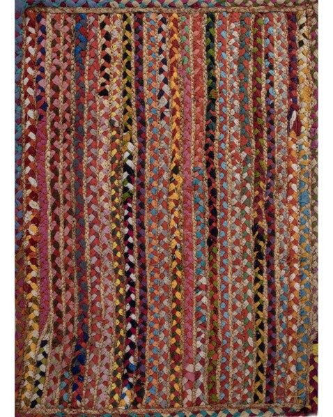 Striped Brown Chindi and Jute Dhurrie - 2