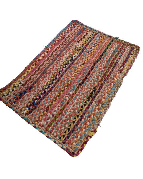 Striped Brown Chindi and Jute Dhurrie - 3