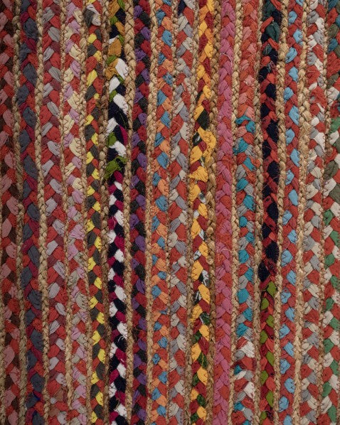Striped Brown Chindi and Jute Dhurrie - 5