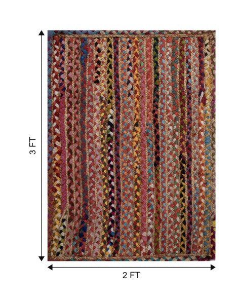 Striped Brown Chindi and Jute Dhurrie - 6