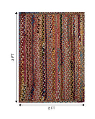 Striped Brown Chindi and Jute Dhurrie - 6