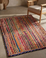 Striped Brown Chindi and Jute Dhurrie - 1