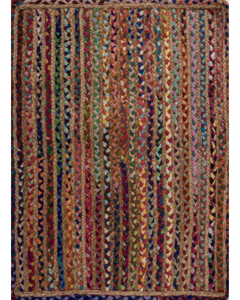 Striped Brown Chindi and Jute Dhurrie - 2