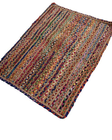 Striped Brown Chindi and Jute Dhurrie - 3