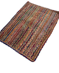Striped Brown Chindi and Jute Dhurrie - 3
