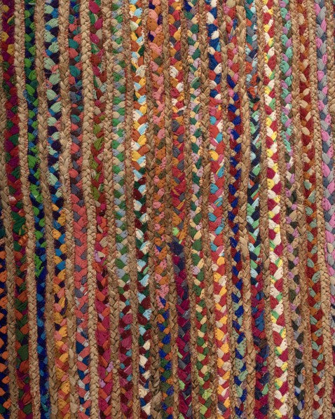 Striped Brown Chindi and Jute Dhurrie - 5