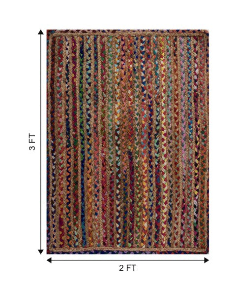 Striped Brown Chindi and Jute Dhurrie - 6