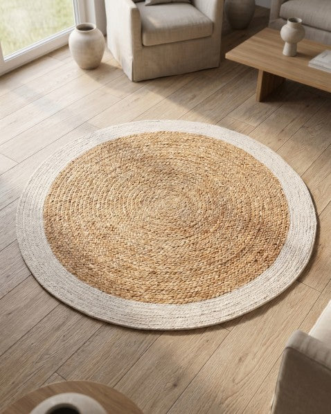 Bordered Brown Jute and Cotton Dhurrie - 1